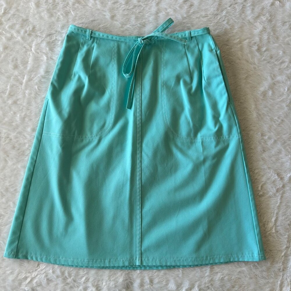 Vintage Retro ILGWU Teal Canvas Wrap Chore Skirt Large Pockets Sz Small Medium